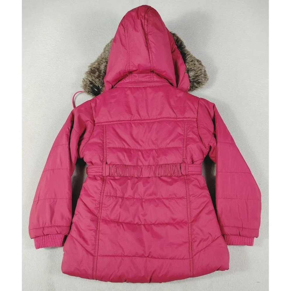 Most Kids Coat Girls 7 Pink Hooded Faux Fur Trim Parka Winter Puffer Warm